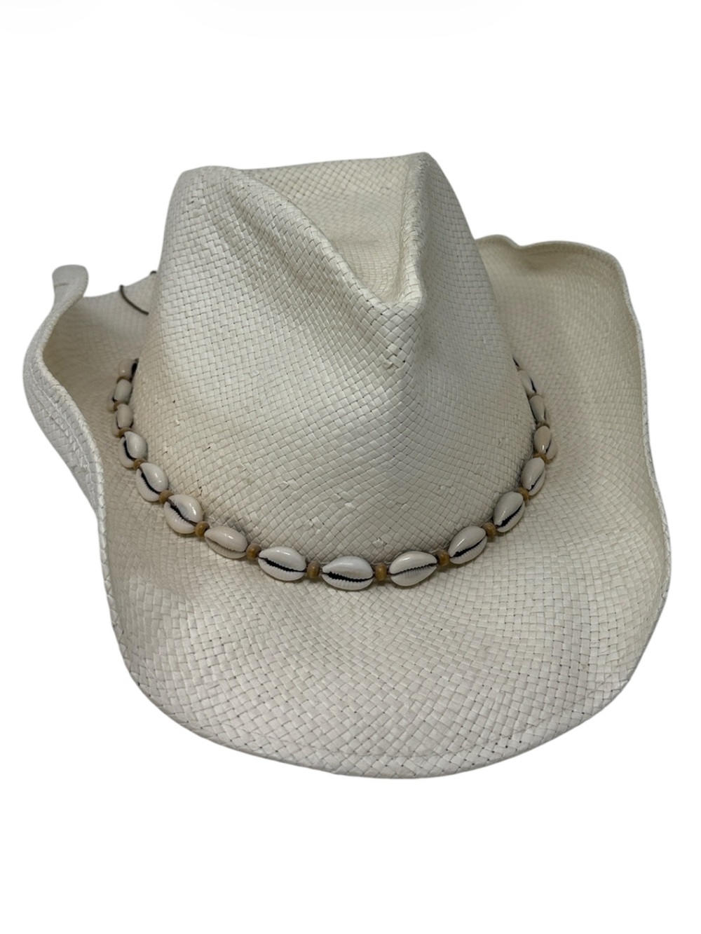 Roxy White Straw Cowboy Hat with Shell Band